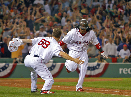 Manny Ramirez Ramirez was signed as a free agent by GM Dan Duquette on Dec. 19, 2000, homered in his first at-bat at Fenway, and quickly became one of the most popular players in Red Sox history. One of the most powerful righthanded hitters in baseball, Manny is a 12-time All-Star and has put up staggering offensive numbers over his eight years in Boston. In 2004, Manny led the AL in home runs with 43, drove in 130 runs, and went on to win the World Series MVP, when he hit safely in every game. But along with the monster power numbers come the the inevitable Manny moments. Manny was traded to the Dodgers in 2008 and will return to Fenway this season as a member of the Tampa Bay Rays. ( Ramirez's stats and facts )