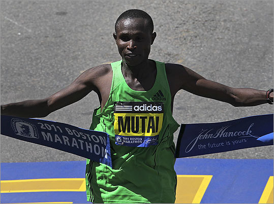 boston marathon finish line 2011. The men#39;s marathon record fell