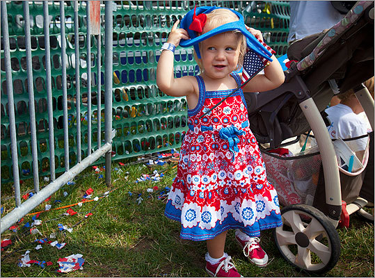 One-year-old Gizelle Matte, of Webster, was in the holiday spirit as her parents set up their campsite.