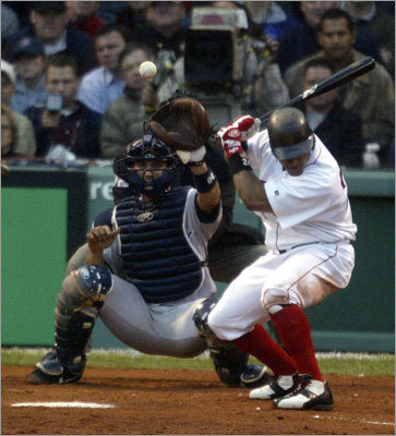 Intentionally throwing at hitters will be reciprocated by the other team Look out! If any player violates an unwritten rule, he, or his team’s top slugger, should expect a beanball later in the game, series or even season. The retaliation game continues until the umpire starts tossing people. One famous instance of this in Beantown came in Game 3 of the 2003 ALCS against the Yankees. It was a matchup of aces — Pedro Martinez and Roger Clemens — and tensions were high in the fiercest of rivalries in the most crucial circumstances. First, Martinez plunked Karim Garcia in the back. In the following inning, Manny Ramirez felt a high Clemens fastball (left) was a bit too close to his head for it to be unintentional. Benches cleared and a 72-year-old man was thrown to the ground.