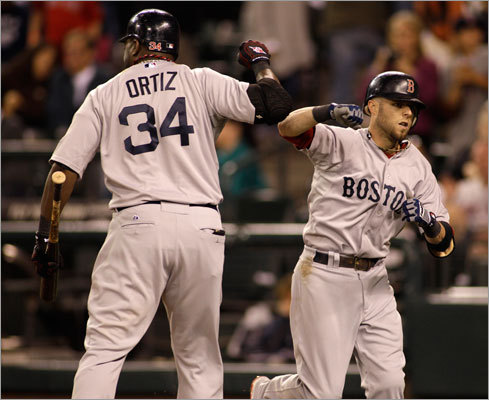 Aug. 13: Mariners 5, Red Sox 4 Dustin Pedroia hit a two-run home run in the sixth inning as the Red Sox put up four runs on Mariners starter Felix Hernandez. The Red Sox' rally, however, would fall short.