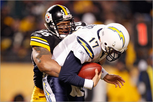 8. LaMarr Woodley, Steelers 'What makes him so good is having James Harrison on the other end as well. He is strong and violent with hands. Good effort. Decent hips. He's more of a power rusher, can push the pocket. He has great closing speed on the backside.'