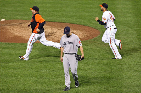 In an absolutely stunning turn of events, Jonathan Papelbon blew a save chance in the bottom of the ninth inning, and it meant the end of the season for the Red Sox. Only moments after Robert Andino drove in the winning run to give the Orioles a 4-3 victory over the Red Sox in Baltimore, the Tampa Bay Rays completed a comeback and beat the Yankees to clinch the American League wild card playoff berth and eliminate the Red Sox.
