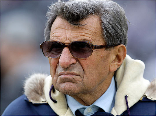 Joe Paterno, the Penn State football coach who preached success with honor for half a century but whose legend was shattered by a child sex abuse scandal involving one of his assistant coaches, was fired by the school's board of trustees on Nov. 9, 2011 , hours after Paterno said he would retire at the end of this season. Paterno died on Jan. 22 at the age of 85. Browse this gallery for glimpses of the career of Joe Paterno.