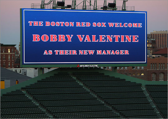The Fenway Park video screens carried the message of the day prior to the Valentine press conference.
