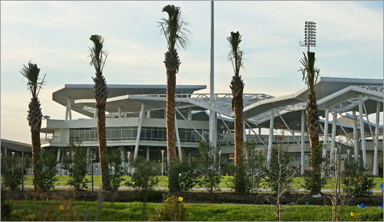 In 2012, the Red Sox moved into a new spring training complex in Fort Myers, Fla., and the centerpiece is JetBlue Park, a stadium with the same dimensions as Fenway Park and many similar features, including a Green Monster left field wall.