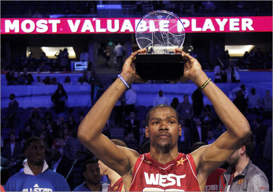 Thunder forward Kevin Durant was the MVP of the NBA All-Star Game in Orlando, Fla. Durant scored 36 points to lead the West to a 152-149.