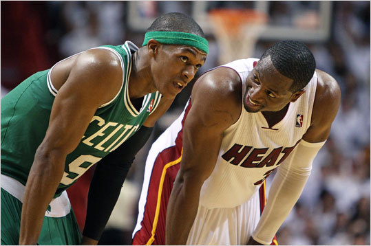 Rajon Rondo and Dwayne Wade had a conversation after they received matching technical fouls late in the first half.