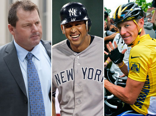 Athletes and their use of performance enhancing drugs (PEDs) have been back in the headlines again recently. Baseball stars with drug accusation baggage were snubbed in Hall of Fame voting. Cyclist Lance Armstrong (right) made a very public confession to Oprah Winfrey after years of strong denials. And now Alex Rodriguez (center), who has already confessed to using steroids from 2001 to '03, and other prominent baseball players are allegedly listed in the records of an anti-aging clinic in Miami that detail performance-enhancing drugs administered to them and others, according to a report. In addition, Ravens linebacker Ray Lewis may have used a banned substance while rehabbing from a torn triceps injury this year according to Sports Illustrated. Here is a roundup of how other professional athletes have reacted after their names were brought up as having used performance-enhancing drugs.