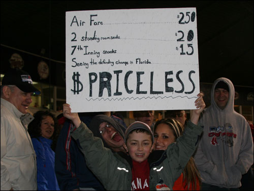 Ten-year-old Dan from Newton lets fans know the cost of doing business with the World Series champions these days. Dan misses Orlando Cabrera from last year's team.