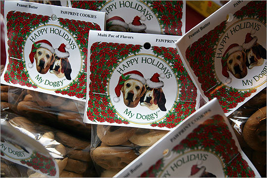 Rather than sending clients regular gifts, some are sending their clients' dogs gifts, like these dog peanut butter holiday treats.
