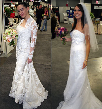 For the ninth year, brides-to-be invaded the Bayside Expo & Convention Center, looking to land the perfect dress -- or at least a lot of swag. Take a look inside the 2008 Baystate Bridal Show , running Jan. 26-27 in Boston. These ladies modeled dresses for David's Bridal and flowers for Naturally Elegant, walking throughout the Expo Center.