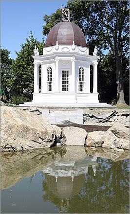 A cupola designed after that of a church in Salem is part of a new water feature at Fleming's home.