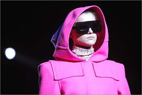 The bright pink of this Marc Jacobs ensemble was so hot, the model had to wear shades -- literally.