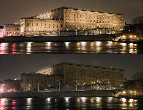 A combo picture shows the Royal Castle in Stockholm, Sweden, moments before (top) and after the lights were switched off for Earth Hour. People switched off lights across the world on Saturday, dimming buildings, hotels, restaurants and bars to show concern for global warming.