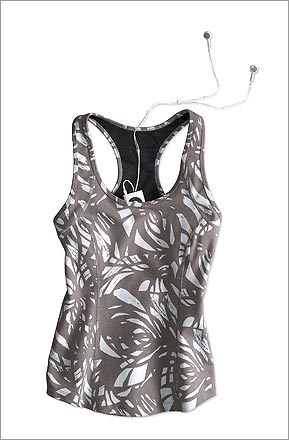 Pulse Power Racerback Tank , $48, from Lucy, www.lucy.com . Love the pattern. Love the racerback. Love the brocket — that's the hidden pocket in the built-in-bra for money, keys, or an iPod.
