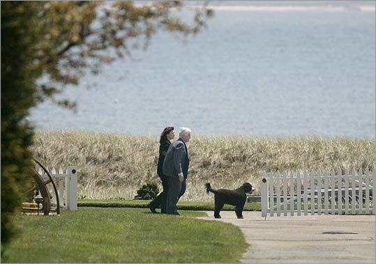 Walking with Splash at the Kennedy compound in Hyannis Port in May 2008.