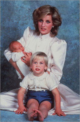 Princess Diana with sons her sons, Prince William (front), and Prince Harry.