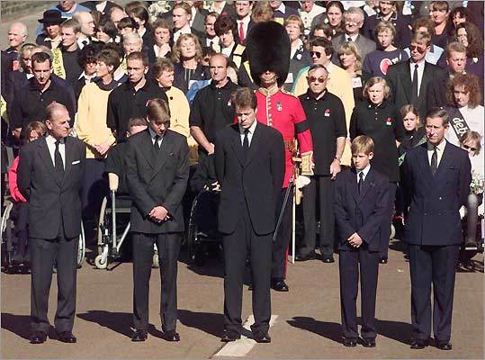 Queen Elizabeth II's husband, the Duke of Edinburgh, Princess Diana's eldest son, Prince William, the princess's brother, Earl Spencer, her youngest son, Prince Harry, and her ex-husband, Prince Charles.