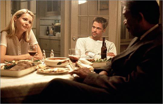 After landing small parts in films like 'Shout' and 'Hook,' Paltrow made a splash on screen as Brad Pitt's wife in the 1995 thriller 'Se7en.' She also starred alongside Morgan Freeman (right). Local rock group the Lemonheads even penned a song about her part, entitled '6ix,' with the refrain (spoiler alert), 'Here comes Gwyneth's head in a box.'