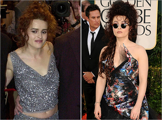 Firth's co-star Helena Bonham Carter , who is nominated for best supporting actress, is known for her quirky red carpet style. At left, she showed some sparkle at the premiere of the film 'Novocaine' in 2001, while 10 years later, she wore a spunky dress to the Golden Globe Awards on Jan. 16, 2011 (right).