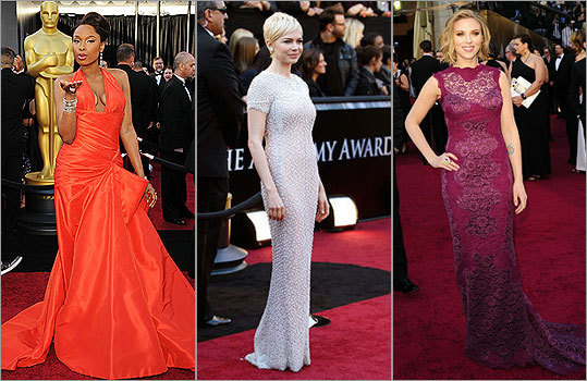There was once an unofficial rule that actresses who donned red to walk the carpet during awards season would somehow blend into the background. But during last night's Oscar ceremony, that outdated edict disintegrated as a parade of nominees and presenters showed up in blazing scarlet dresses. But there was a much more demure presence challenging red for sartorial supremacy: a bevy of pale colors. —Christopher Muther, Globe Staff Related: Red and white night