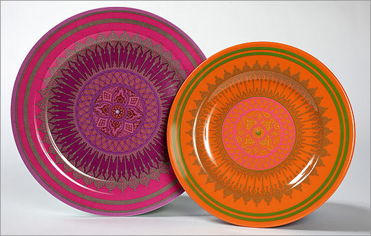 BONGENRE “Winchester Mandala”-motif melamine plates, $17 and $10 (depending on size) at Hudson, 312 Shawmut Avenue, Boston, 617-292-0900, and 61A Central Street, Wellesley, 781-239-0025, http://www.hudsonboston.com