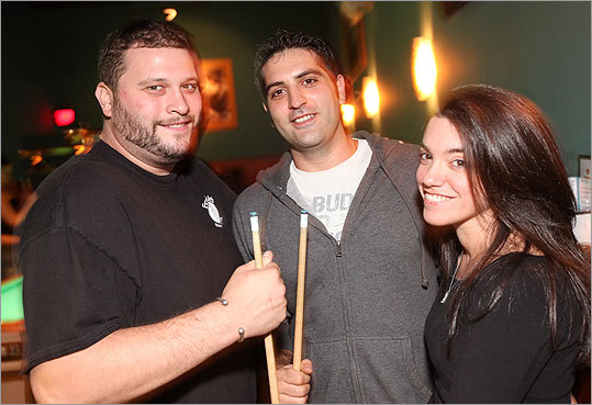 Oct. 10 at Kings in Boston From left: Christian Pieper, executive chef of Salvation Cafe in Newport, Anthony Marco with Restaurant Associates, and Pam Marco played some pool.