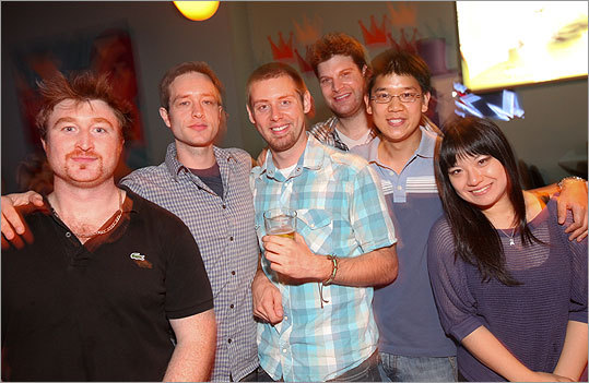 Oct. 10 at Kings in Boston From left: Nick Rubenstein, Cason Russell, Kyle Spraker, Eric Huber, Allen Chen, and Annie Chen of the Parish Cafe. 'We suck, but we have a good time,' Spraker said of the team.