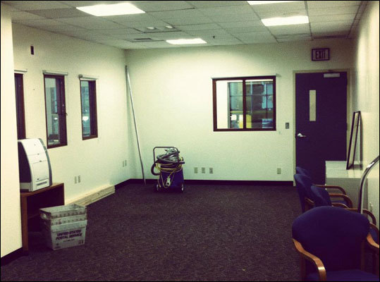 It was 18 days ago that construction started on the space that will become the studio of the streaming alternative station in the heart of Boston.com known as RadioBDC. So far you've read the blog , watched a band stream live , attended an event , and now it's time to watch the evolution of the studio in pictures. Here is a shot of the untapped space on day No. 1.