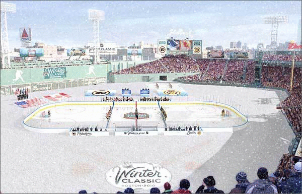 An artist's rendition of New Year's Day at Fenway.