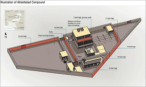 A Department of Defense diagram shows the compound where Osama bin Laden was killed. An elite US Navy force acting alone killed the terrorist leader in an event that government officials said lasted about 40 minutes.