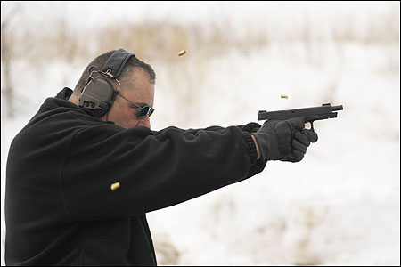 Firearms instructor Billy Lemmedu at the Boston Police Department's firing range on Moon Island. (Photo / White Packert) See more photos