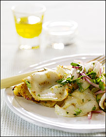 The sweet flesh of squid takes only a minute and a half to cook on the grill. The sweet flesh of squid takes only a minute and a half to cook on the grill.