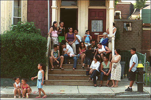 One Dorchester family gathered on the street to watch the parade in June.