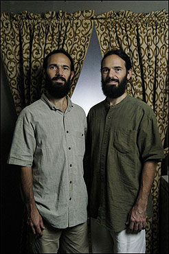 Twin brothers Scott (left) and Craig Herrick took the names Yacob and Yochanan after joining the communal religious group in 1993; they have risen to prominent positions in its commercial endeavors.