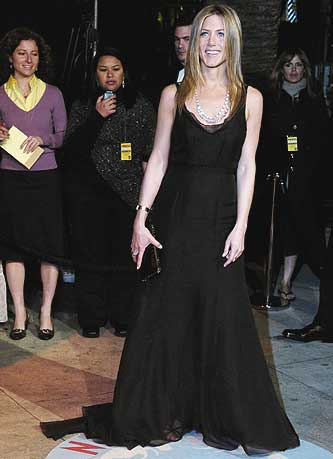 Actress Jennifer Aniston arrives at the annual Vanity Fair Oscar party at Morton's in West Hollywood, Calif., Sunday, March 5, 2006.