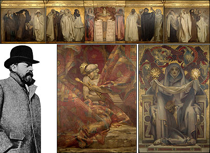 John Singer Sargent, whose mural series for the Boston Public Library, 'Triumph of Religion,' included 'Synagogue' (bottom center), 'Church' (bottom right), and 'Frieze of the Prophets' (top).