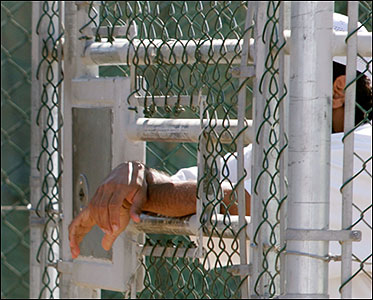 A detainee at Guantanamo's Camp Delta on May 9.