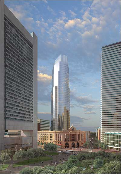 The centerpiece of the South Station project will be a 40-story tower (above) by architect Cesar Pelli.