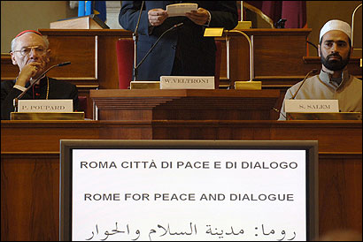 Cardinal Paul Poupard and Sami Salem, imam of Rome’s mosque, attended a meeting in Rome yesterday of Catholic, Jewish, and Muslim leaders. The group called for dialogue among the three faiths to ease tension stemming from Pope Benedict XVI’s remarks on Islam in a speech last week.