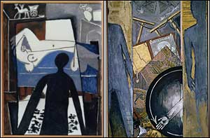 Left, Pablo Picasso, The Shadow, 1953. Right, Jasper Johns, Fall, 1986.