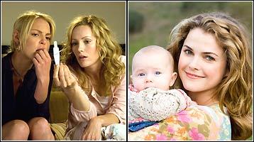 Katherine Heigl (far left, with Leslie Mann) in 'Knocked Up' and Keri Russell (right) in 'Waitress' (right)