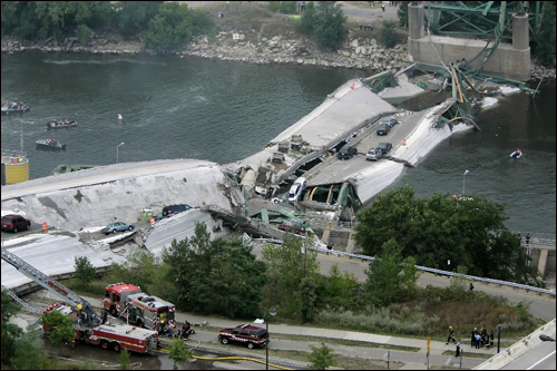 Just as the collapse of an eight-lane highway bridge into the Mississippi River in central Minneapolis yesterday, these recent bridge and highway failures are considered 'technological disasters,' hazards that have an element of human error or involved a system's failure.