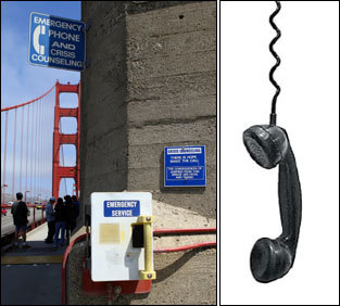 A suicide callbox on the Golden Gate Bridge in San Francisco.