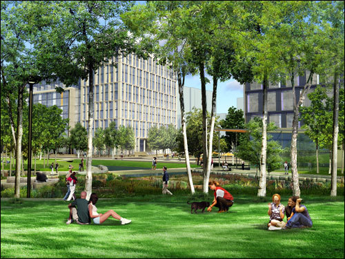 Another 2005 artist's rendering of NorthPoint is seen here. In April 2007, Cambridge North Point in turn filed suit against Boston and Maine, charging breach of fiduciary duties and asking that the partnership be dissolved. The suit said Boston and Maine owed but had not paid more than $500,000 for development costs incurred in 2006, and $1.6 million for 2007.