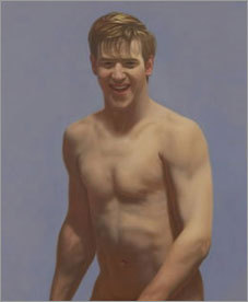 Detail of oil on birch plywood painting entitled 'Bobby #3,' a portrait of former Boston Bruins star Bobby Orr. Orr never sat for the artist; instead, painter Kurt Kauper drew on images from hockey trading cards and photographs.