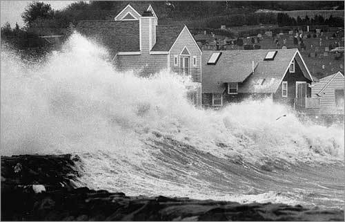 The 'No Name Storm' on Oct. 30, 1991 -- made even more famous by the Sebastian Junger book and the Hollywood movie entitled 'The Perfect Storm' -- was both destructive and tragic. Towering waves crashed onto the South Shore and the North Shore, destroying many homes like this one in Hull. It also brought tragedy to Gloucester, as high seas out on the Atlantic swamped the Gloucester-based fishing vessel Andrea Gail, taking the lives of six fishermen.