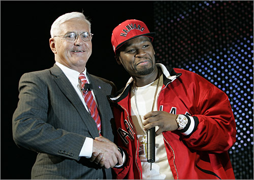 Only in New York could the duo of a multi-platinum rapper and a big-time General Motors executive not cause anyone to blink. Since 50 Cent lost the album sales battle with Kanye West, perhaps he could learn a thing or two from Bob Lutz, who's not afraid to brandish his company's big guns - cars with huge power and the styling to match. New York, among the last on the world's auto show circuit, still pulls out a hefty number of debuts and North American premieres. You've probably got 21 questions on your mind now, so come step inside the Jacob Javits center, at least for just a little bit. - Clifford Atiyeh (Stan Honda/AFP/Getty Images)