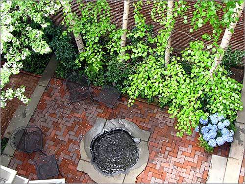 A view from above of Bodman's peaceful garden.